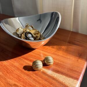 80s 90s Style Dome Gold Tone Clip On Earrings Texture Finish Glamoratti Chic